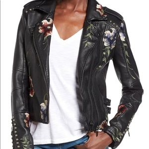 BLANK NYC Floral Embroidered Leather Jacket